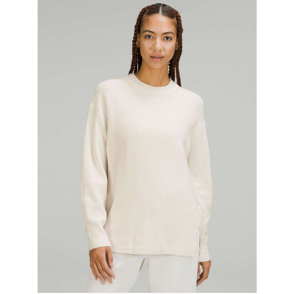 Lululemon Merino Wool Ribbed Oversized Sweater Sz 4 Beige Crewneck Knit Pullover - Picture 1 of 9